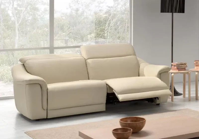 Canapé relax droit modulable en cuir crème - Carla