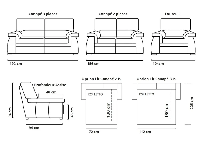 Canapé convertible droit en cuir marron - Anis