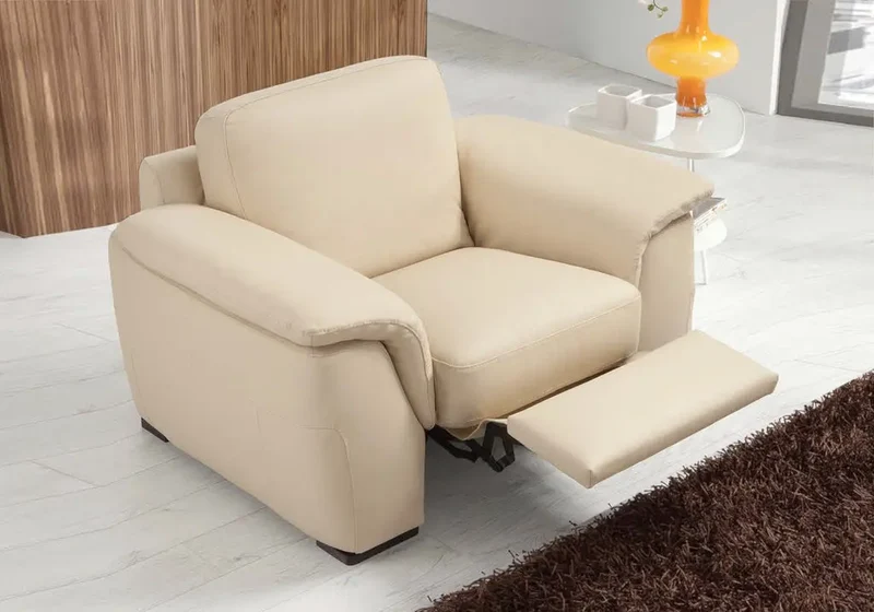 Fauteuil ou canapé droit relax en cuir crème - Jade