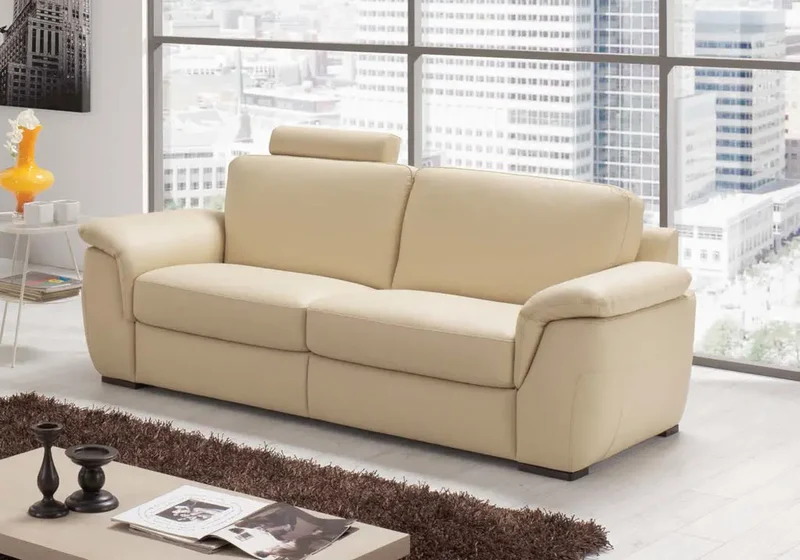 Fauteuil ou canapé droit relax en cuir crème - Jade