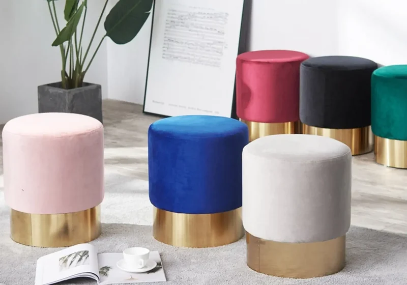 Pouf design doré velours gris - Lisy