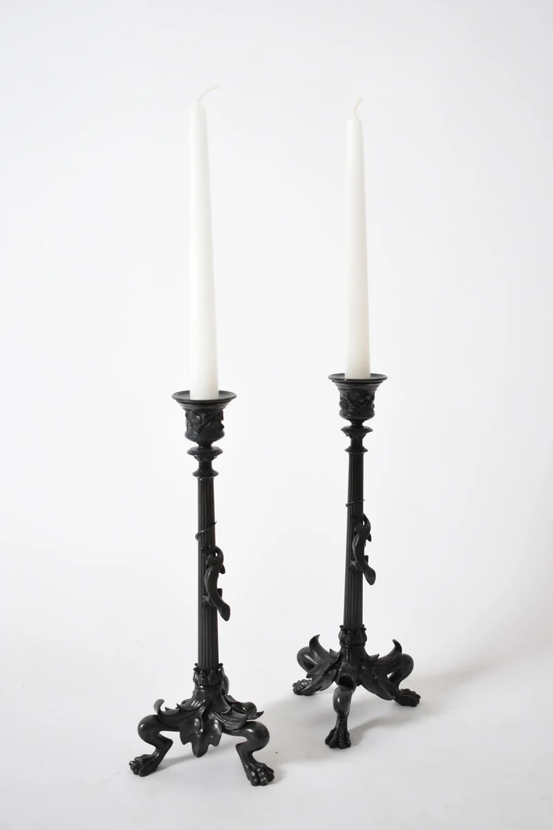 Set of Four Tripod Zoomorphic Bronze Candleholders, XIXth c.