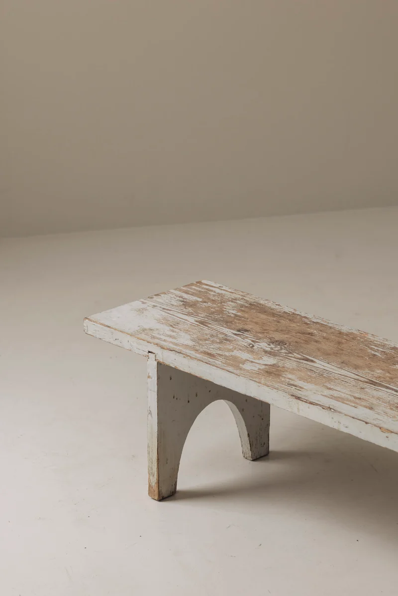 Rough patinated Swedish bench from the 1950s.