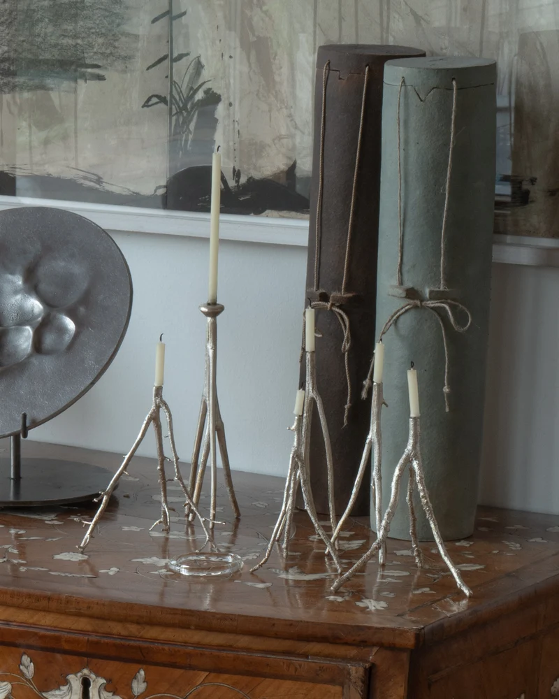 Botanical Candle Holders in Brass and Silver