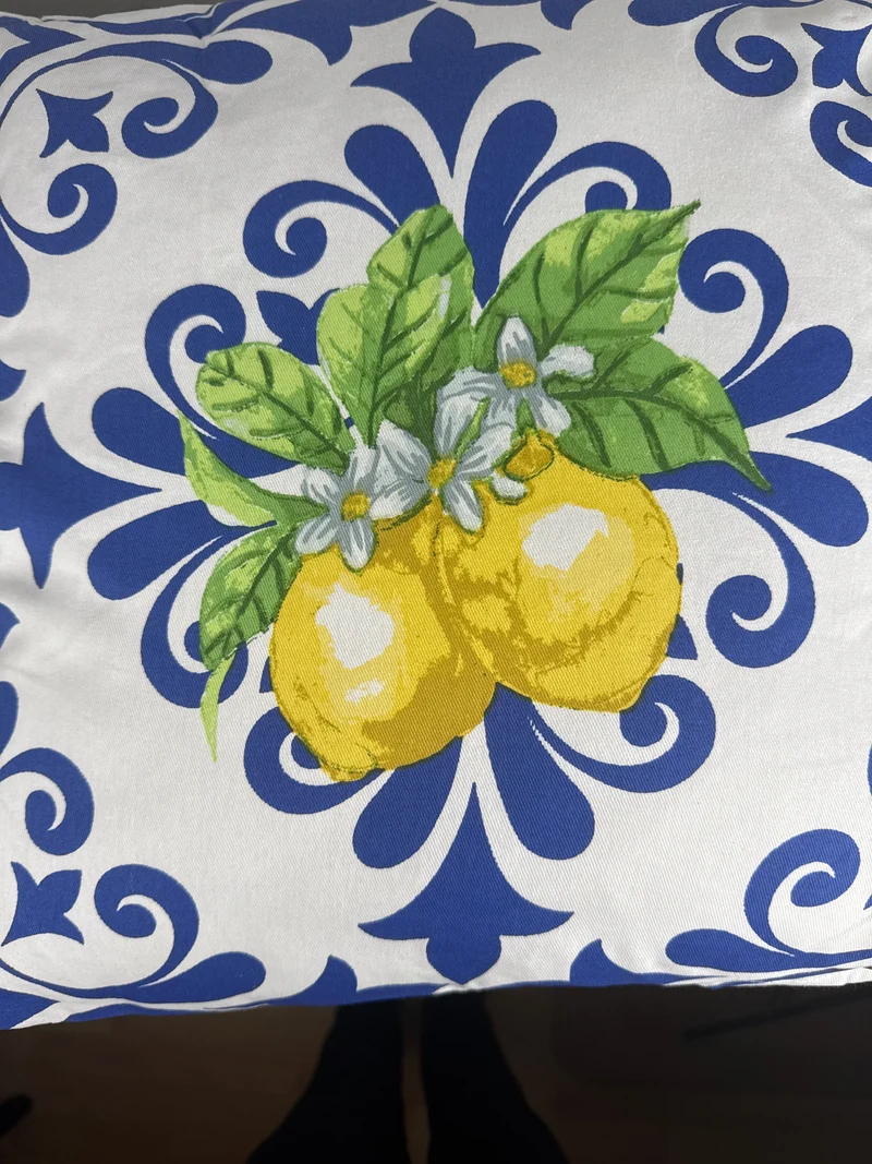 Coussin Citron avec rembourrage - Housse bleu méditerranéen