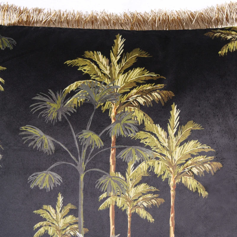 Coussin en velours avec des palmiers (noir)