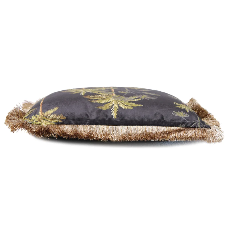 Coussin en velours avec des palmiers (noir)