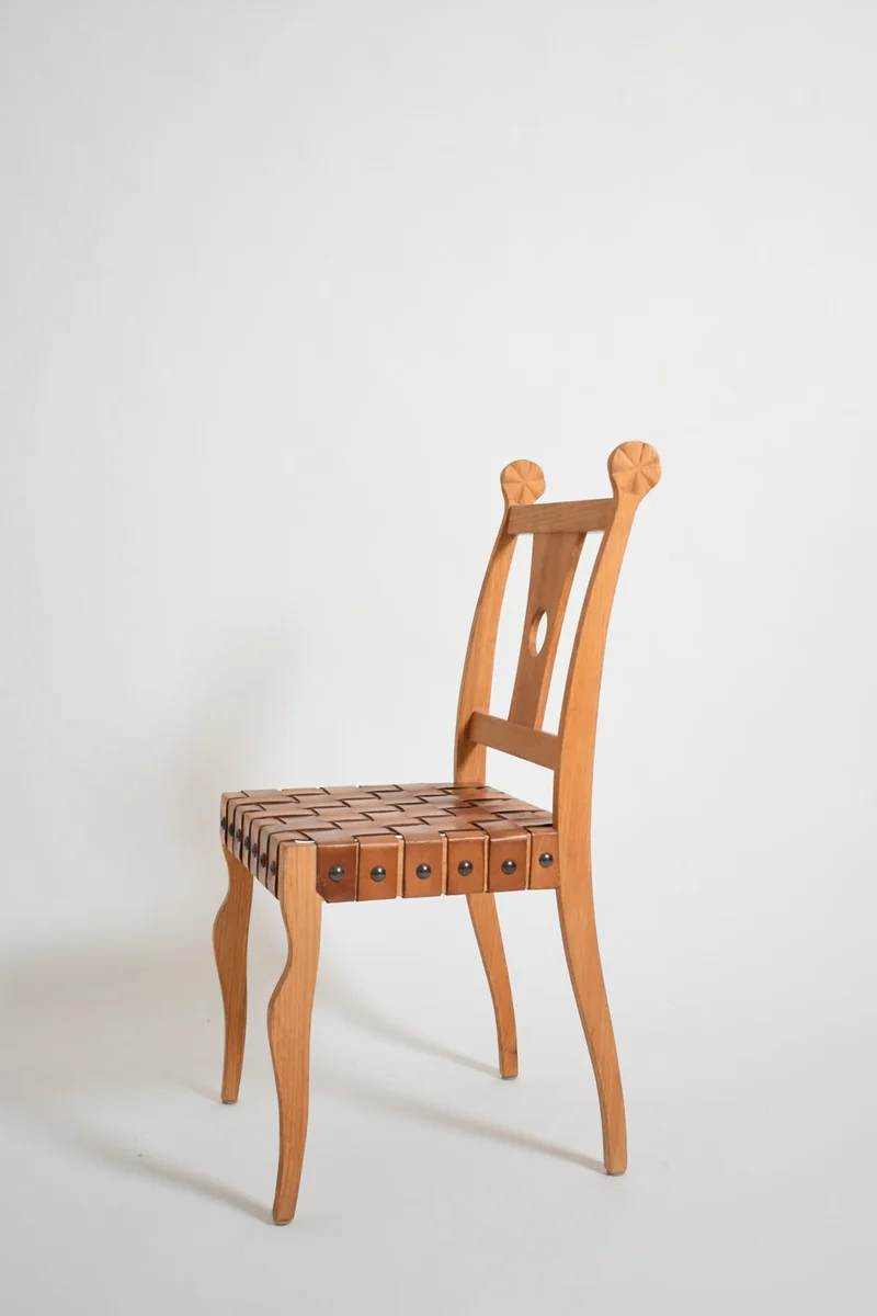 Pair of Etruscan Oak and Leather Chairs, 1970s