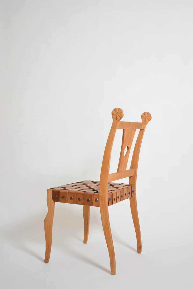 Pair of Etruscan Oak and Leather Chairs, 1970s