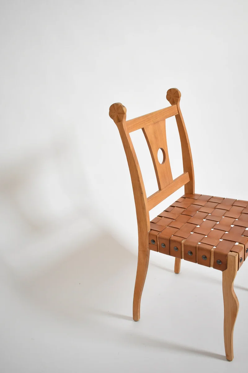 Pair of Etruscan Oak and Leather Chairs, 1970s