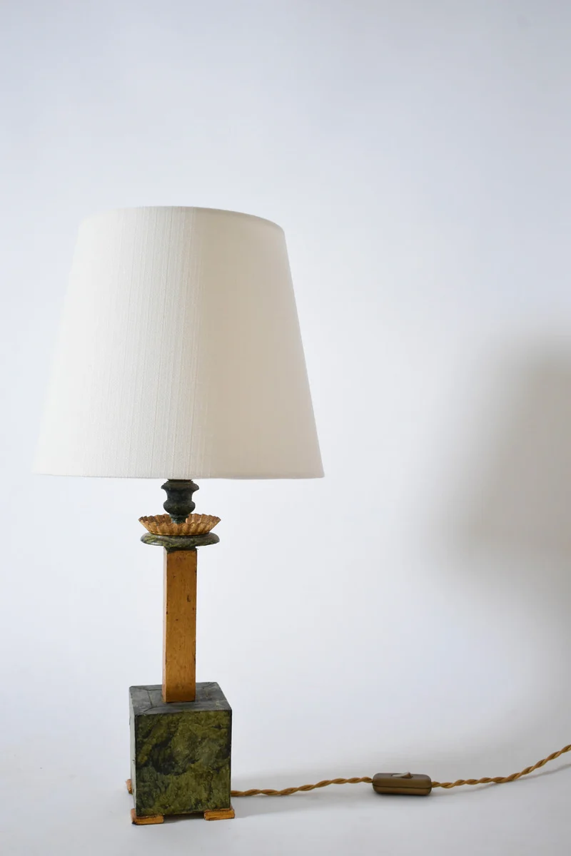 Vintage Pair of marble trompe l'oeil wooden Table Lamp, 1940s