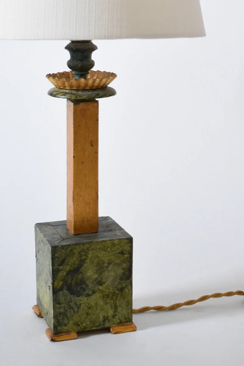 Vintage Pair of marble trompe l'oeil wooden Table Lamp, 1940s