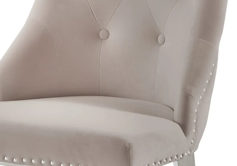 Chaise capitonnée cloutée velours taupe - Gia x4