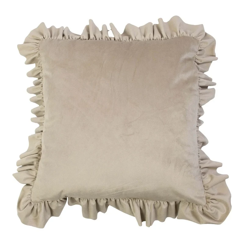 Coussin en Velours Beige avec Volants Élégants