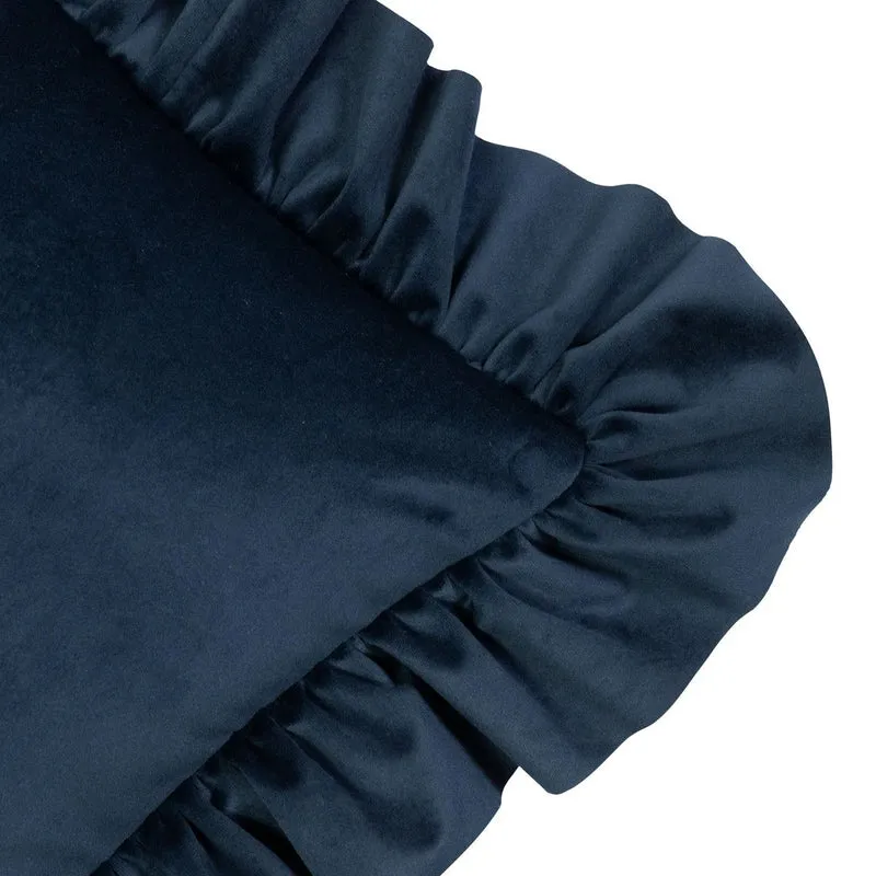 Coussin en Velours Bleu Marine avec Volants Décoratifs Élégants