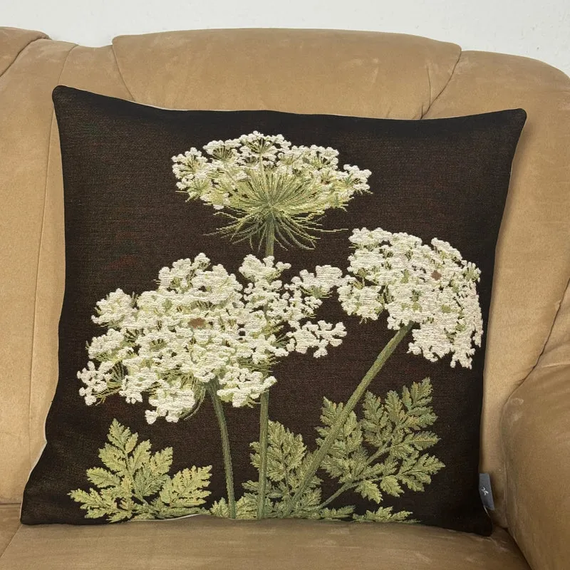 Coussin Noir – Ombelles Florales Décoratives (Tissage Jacquard)