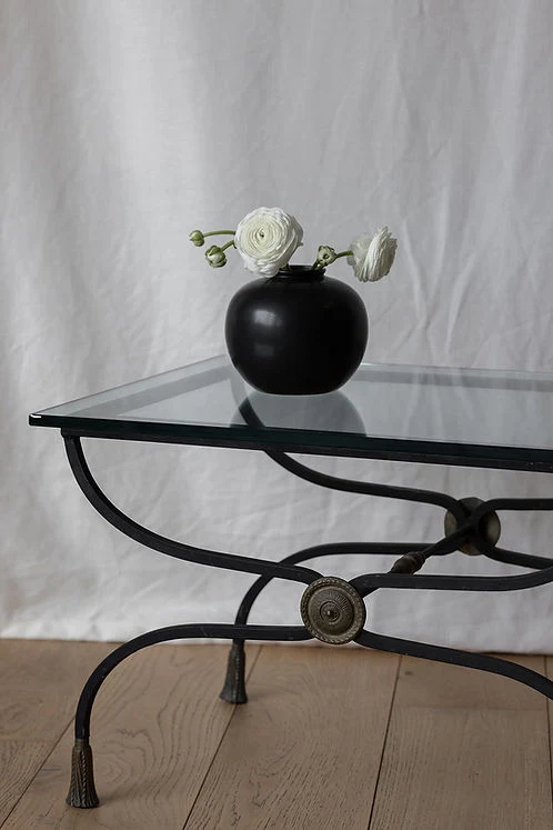 Curved Iron & Glass Coffee Table