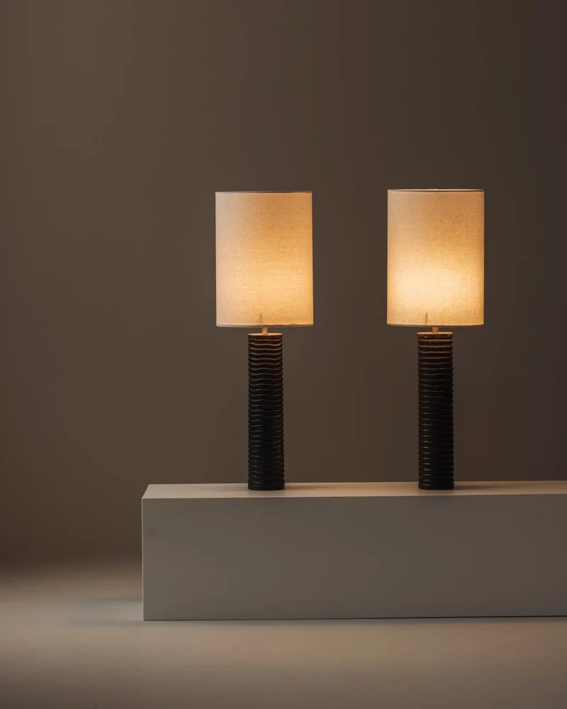 Vintage Elegant Pair of French Wooden Carved Table Lamps 1970s