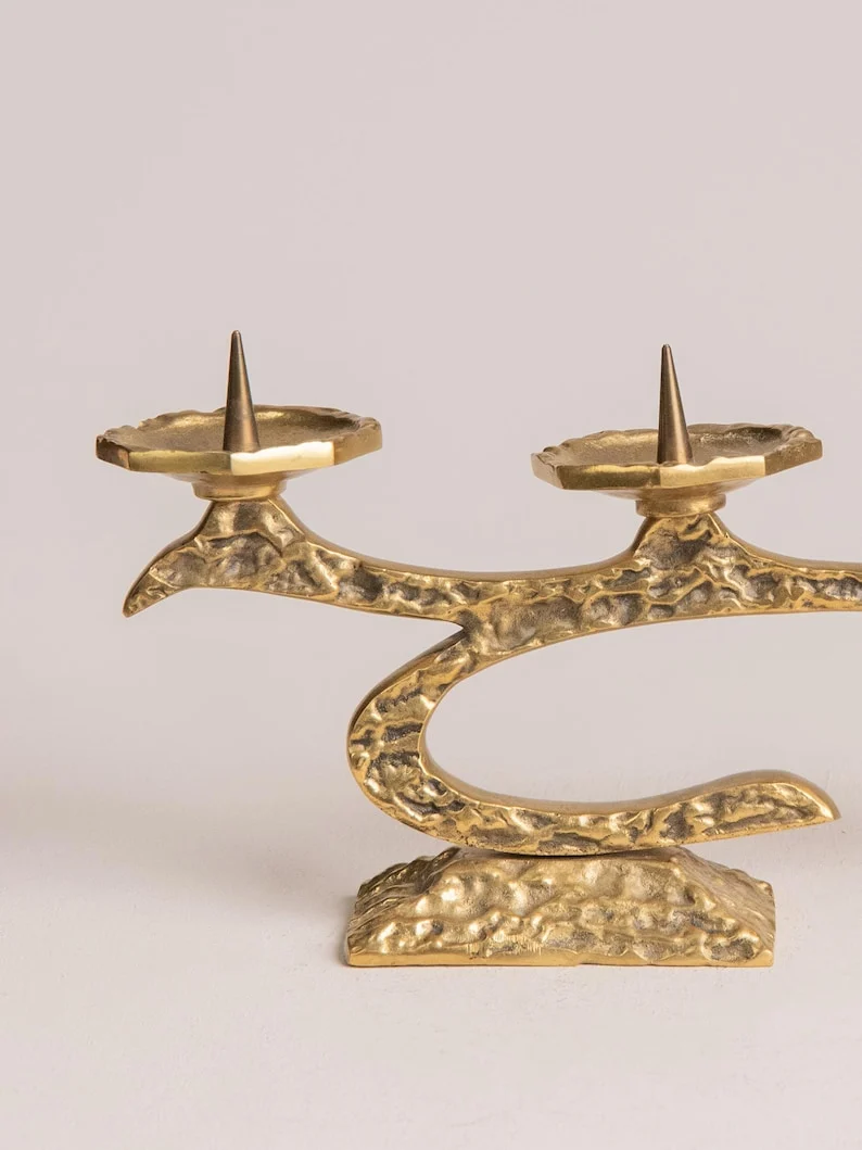 Vintage Brutalist Brass Antique Candelabra