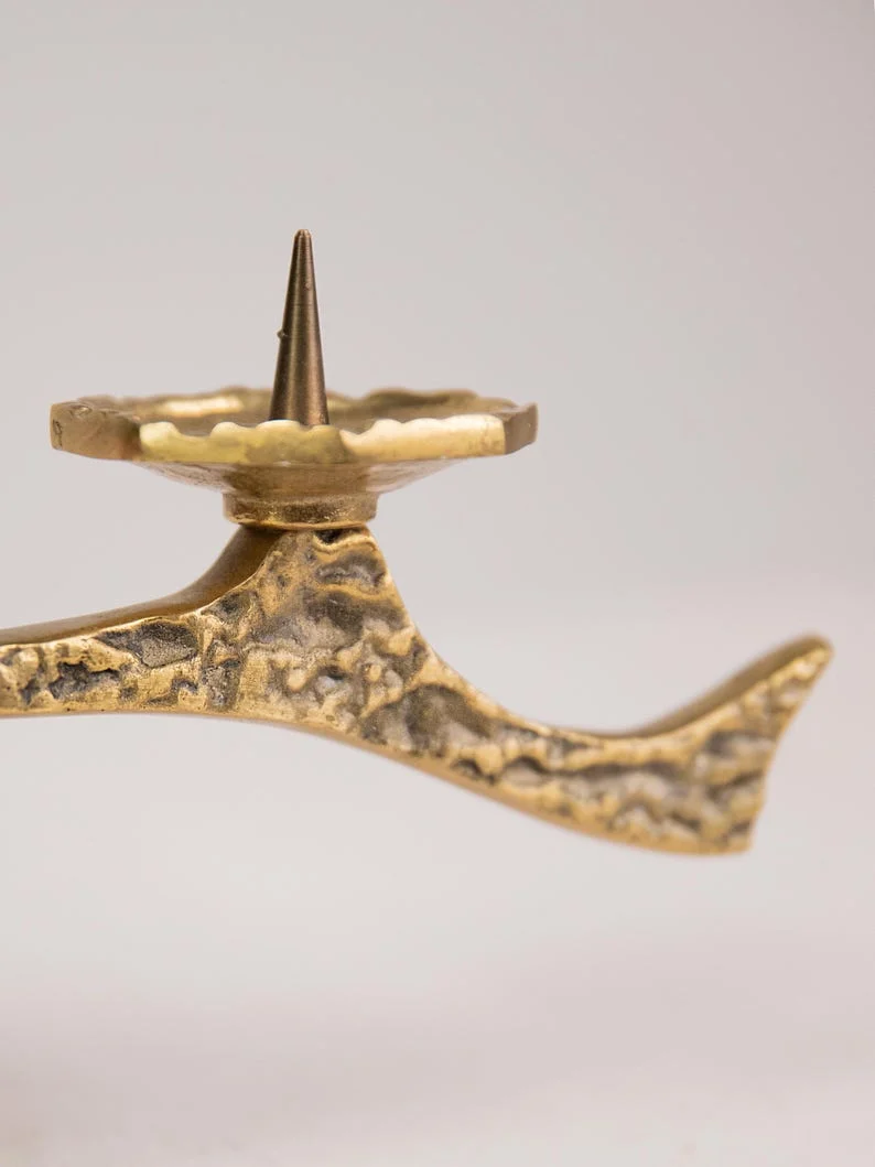 Vintage Brutalist Brass Antique Candelabra