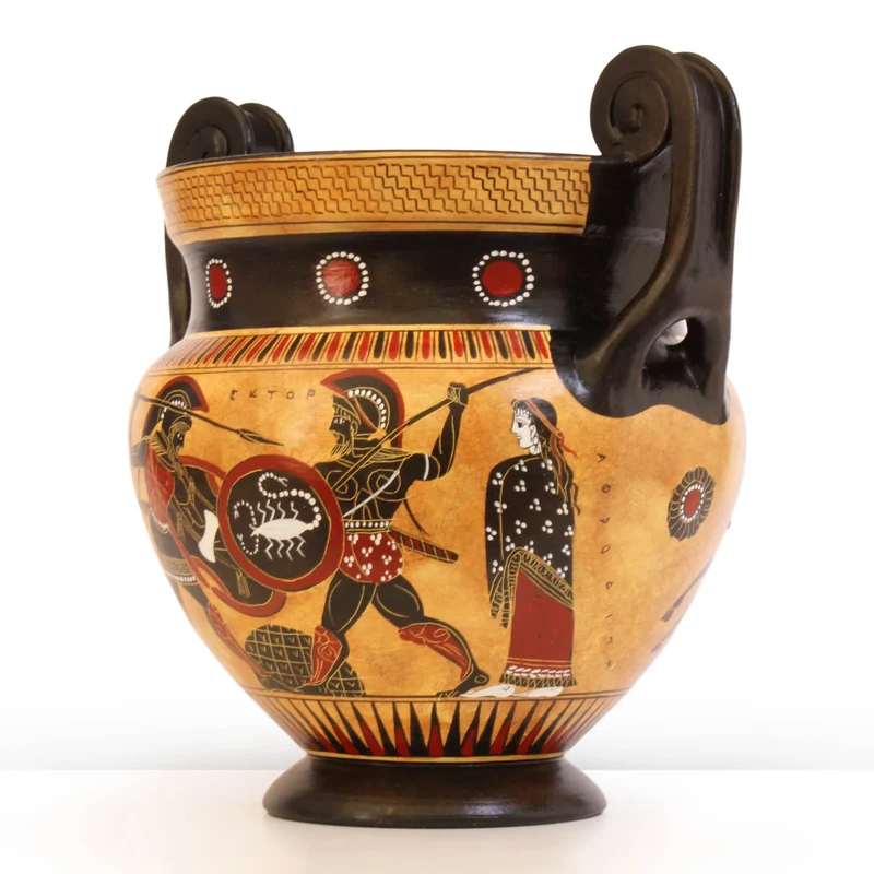 Cratère grec avec Achille et Hector à figures noires