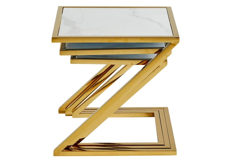 Tables gigognes dorées marbre blanc - Zaki