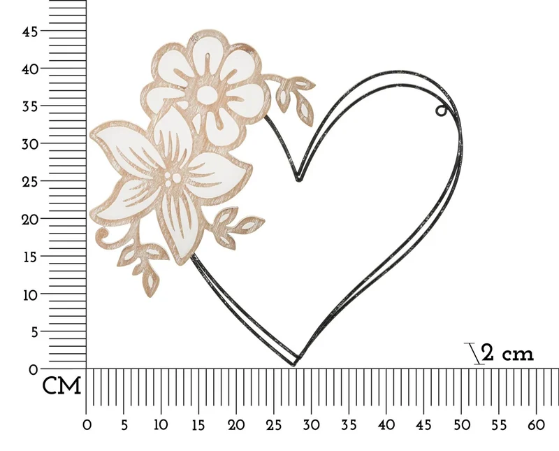 Décoration murale en métal et bois avec cœur et fleurs