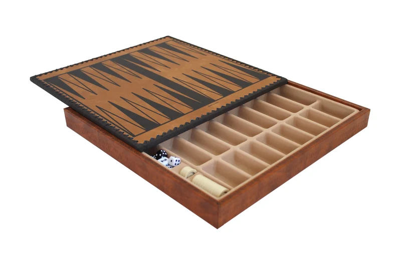 Échiquier en simili-cuir avec dames et backgammon