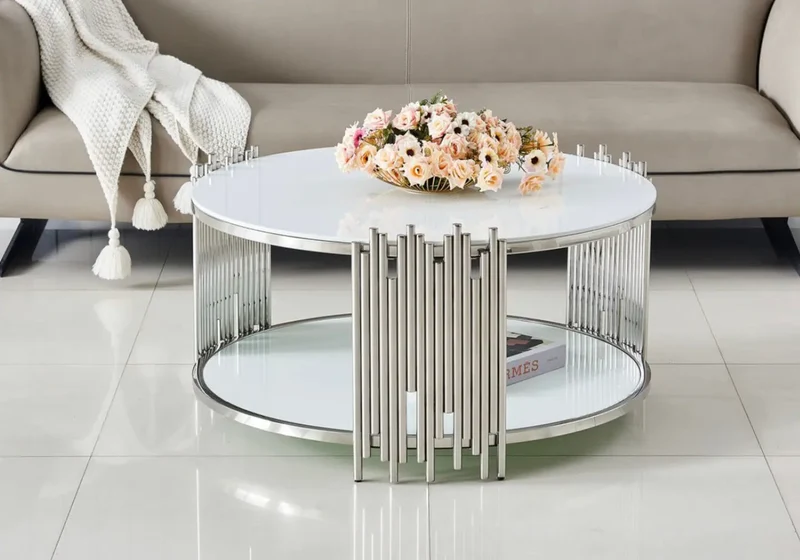 Table basse ronde chromé blanc - Eve