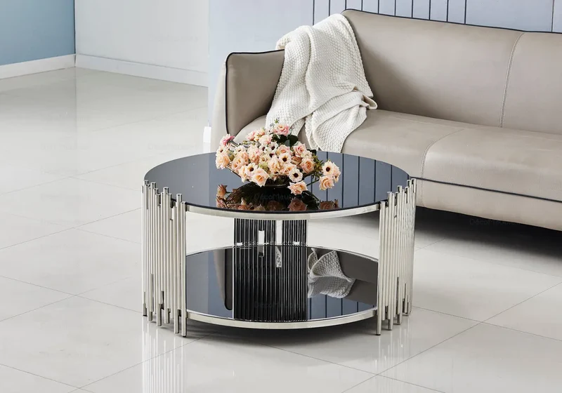 Table basse ronde chromé noir - Eve