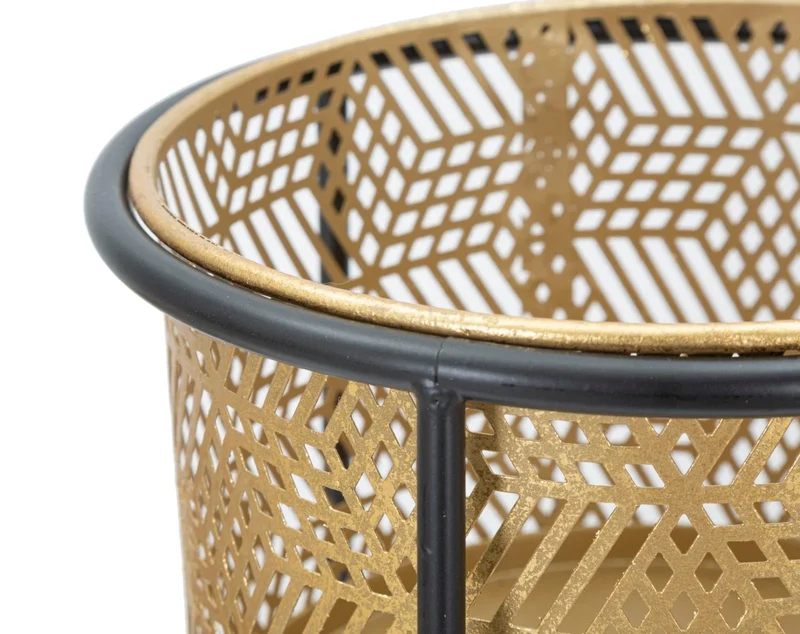 Ensemble de 2 pots de fleurs en métal doré avec support noir