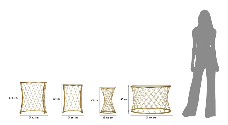 Ensemble de 4 tables d'appoint en métal doré – Collection Noah Modern