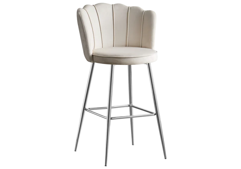 Chaise de bar design coquillage velours écru - Nymea x2