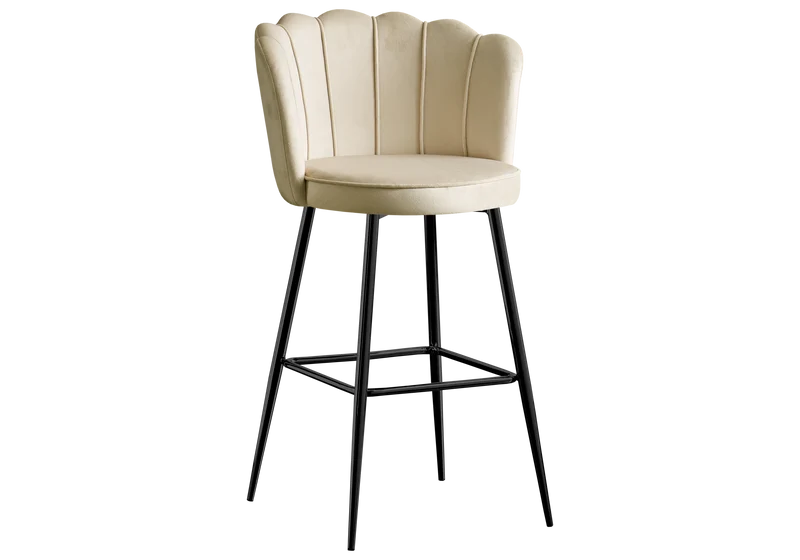 Chaise de bar design coquillage velours beige - Nymea x2