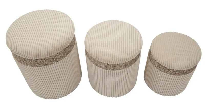 Lot de 3 poufs de rangement rembourrés crème – Collection Curtain