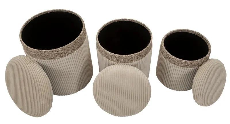 Lot de 3 poufs de rangement rembourrés crème – Collection Curtain