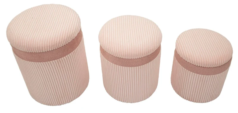 Lot de 3 poufs de rangement rembourrés roses – Collection Curtain Box