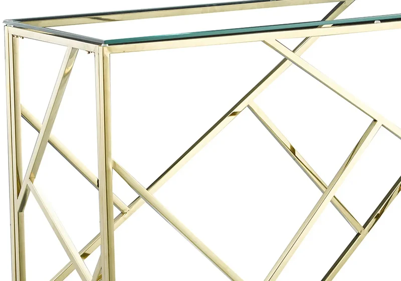 Console design doré verre trempé - Ilea