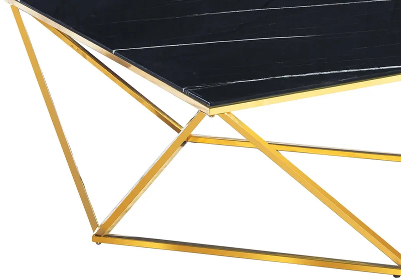 Table basse carré doré marbre noir - Ilea