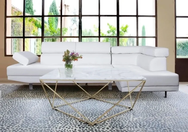 Table basse carré doré marbre blanc - Ilea
