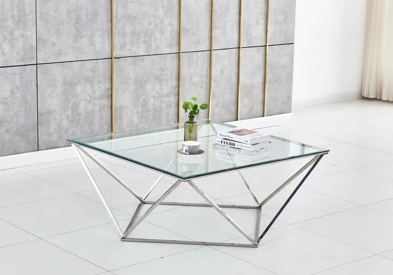 Table basse carré chrome verre - Ilea