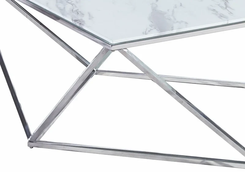 Table basse carré chrome marbre blanc - Ilea
