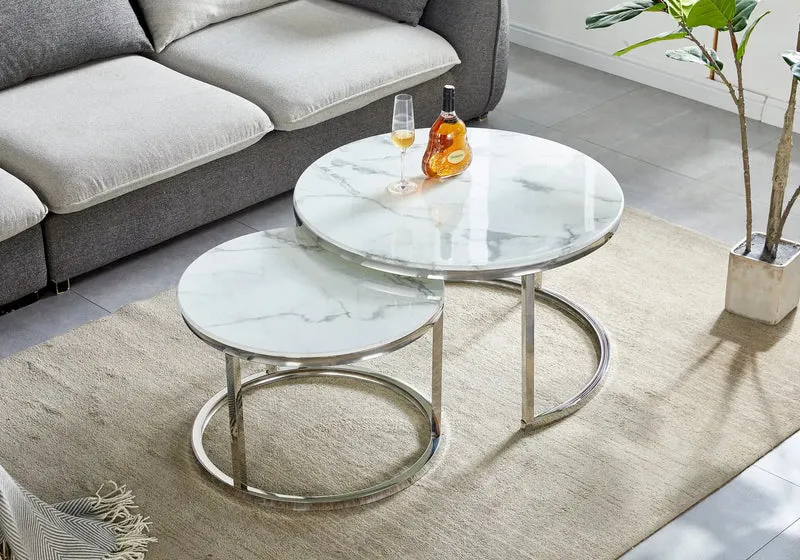 Tables gigognes marbre blanc - Orea
