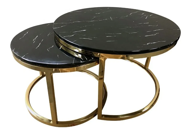 Tables gigognes dorées marbre noir - Orea