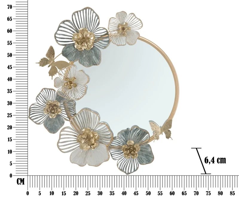 Miroir mural floral rond en métal