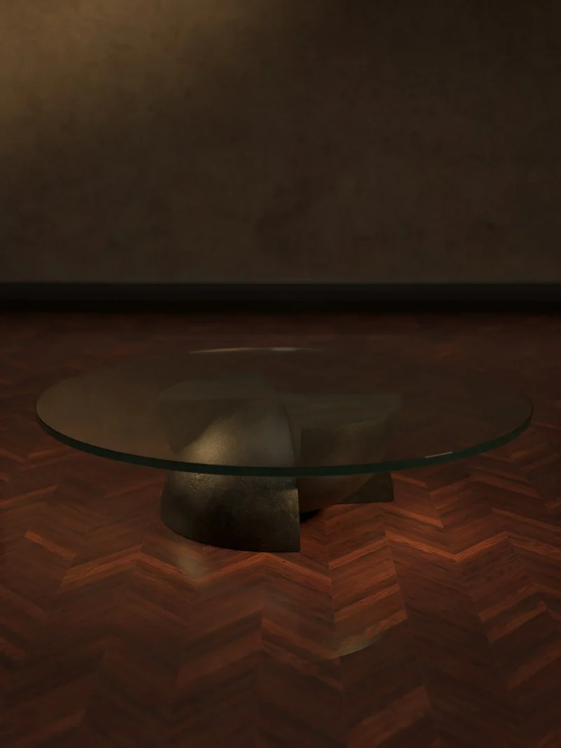 Glass and Cast Brass Coffee Table in Dark Bronze Patina - Axis by Studio Brocky