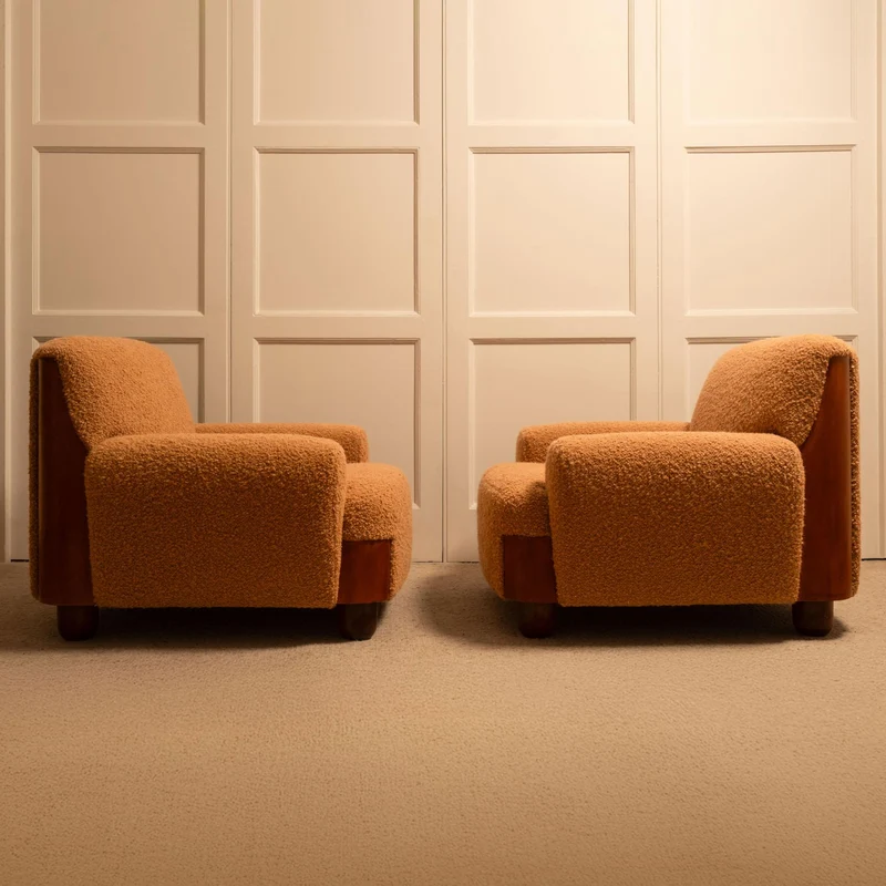 Italian Armchairs Wood & Bouclé - 1970s