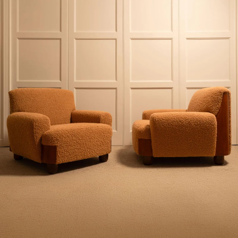 Italian Armchairs Wood & Bouclé - 1970s