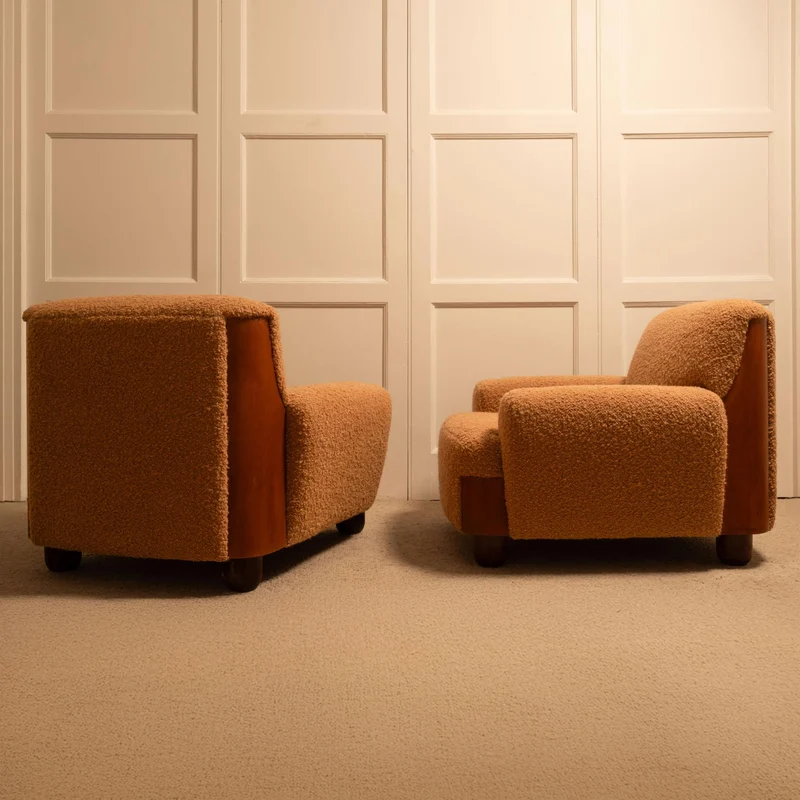 Italian Armchairs Wood & Bouclé - 1970s