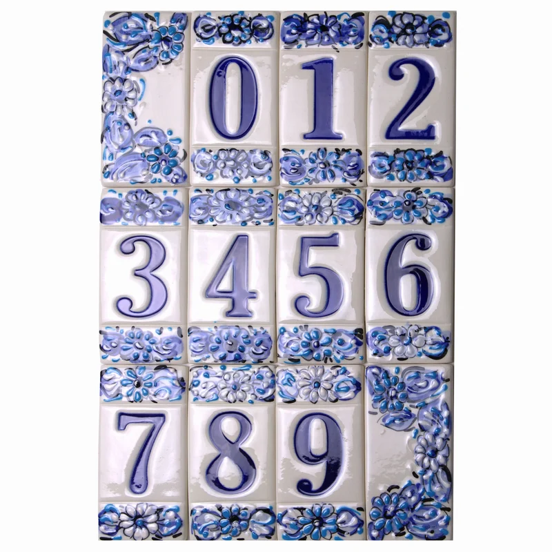Numéro de Maison en Céramique Fleurs Bleues